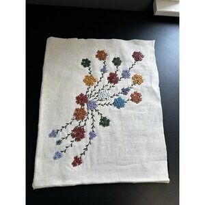 Vintage Decorative Hand Embroidered Floral Cotton Textile Tapestry 19 X 15.5